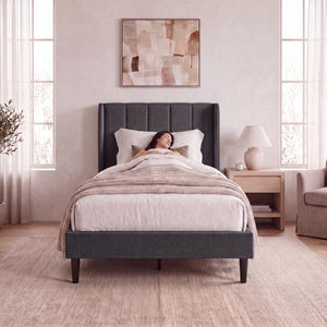 Vianna Single Fabric Bed and Mattress, Dark Grey Linen