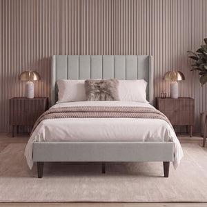 Vianna Double Fabric Bed, Beige Linen