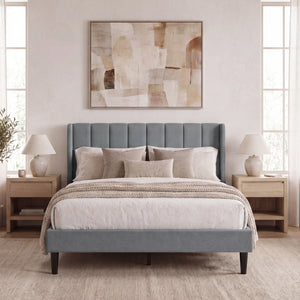 Vianna Double Fabric Bed and Mattress, Light Grey Linen