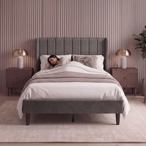 Vianna Double Fabric Bed and Mattress, Dark Grey Linen