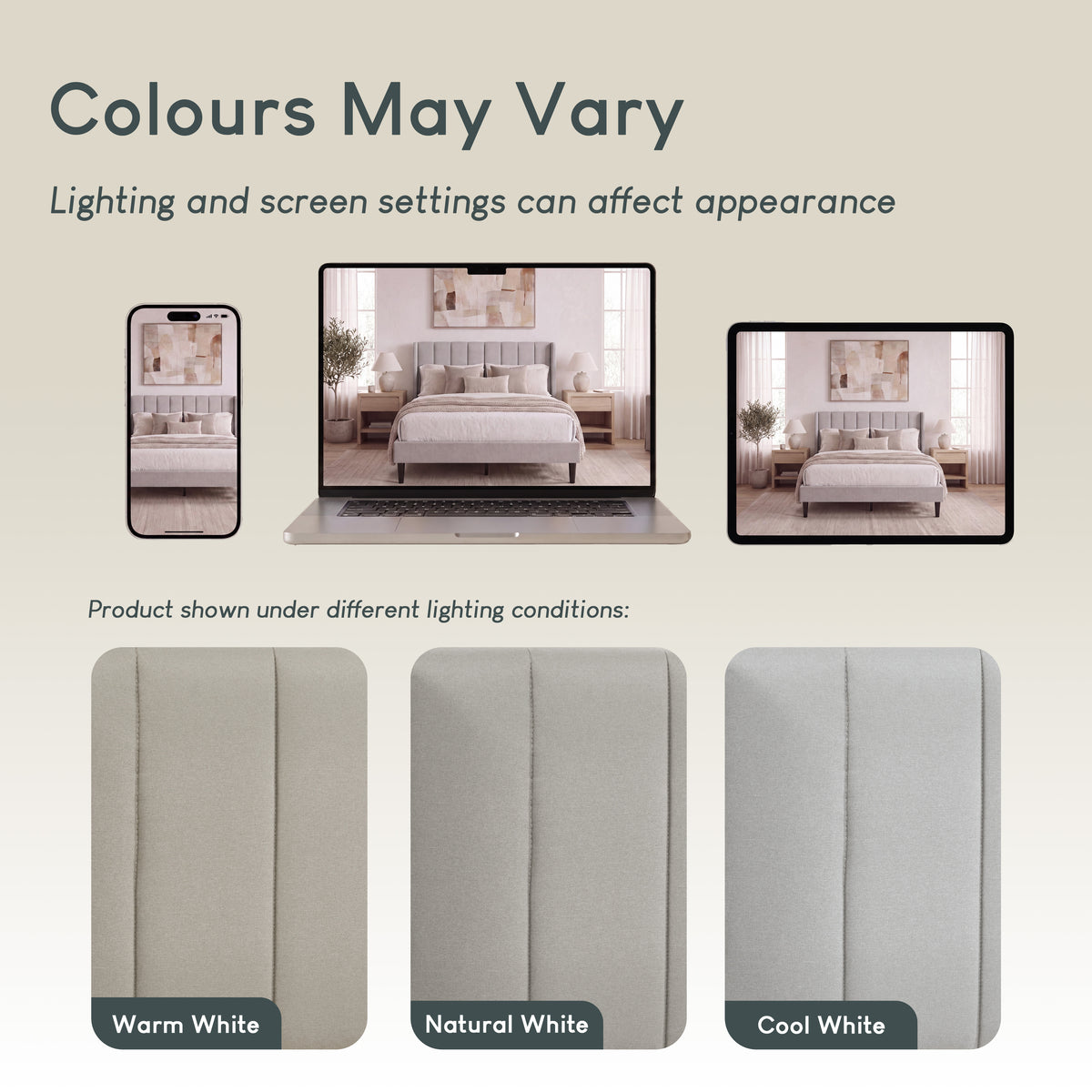 Vianna King Size Fabric Bed and Mattress Beige Linen