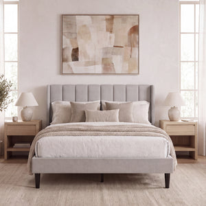 Vianna King Size Fabric Bed and Mattress Beige Linen