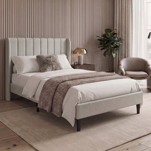 Vianna King Size Fabric Bed and Mattress Beige Linen