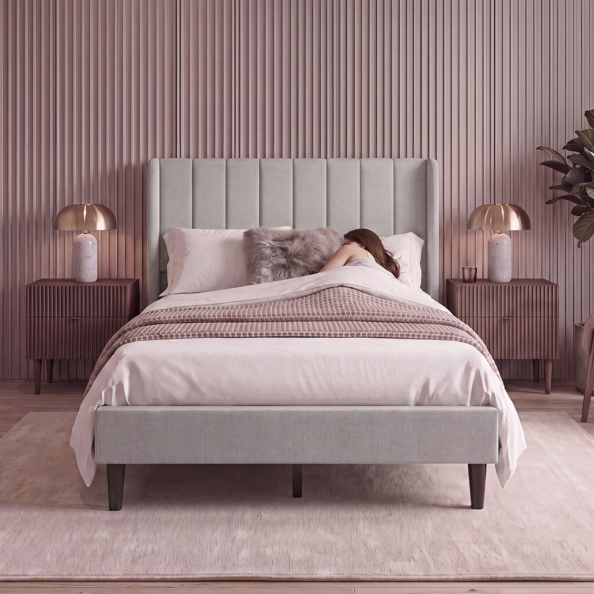 Vianna King Size Fabric Bed and Mattress Beige Linen
