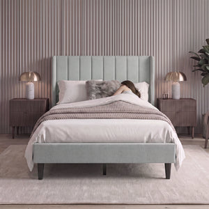 Vianna King Size Fabric Bed, Beige Linen