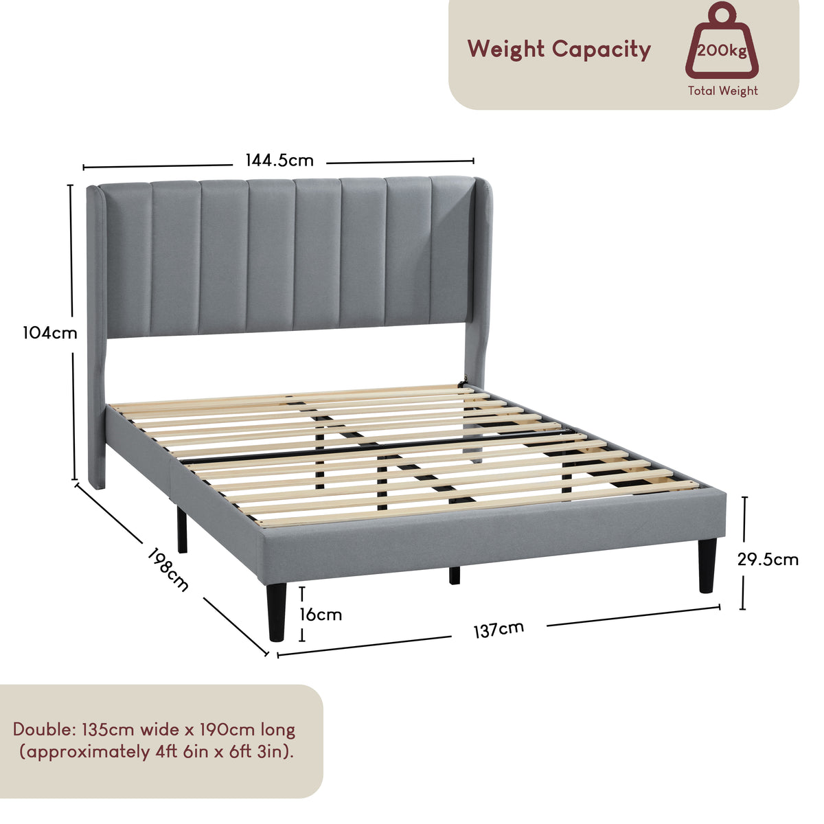 Vianna King Size Fabric Bed and Mattress Light Grey Linen
