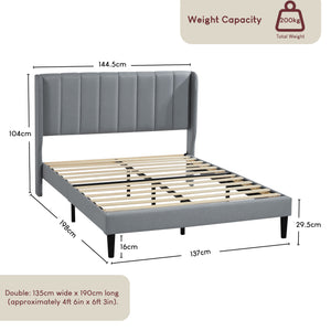Vianna King Size Fabric Bed and Mattress Light Grey Linen