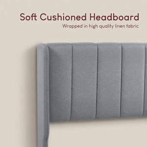 Vianna King Size Fabric Bed and Mattress Light Grey Linen