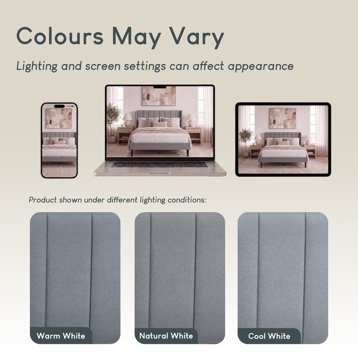 Vianna King Size Fabric Bed and Mattress Light Grey Linen