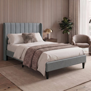 Vianna King Size Fabric Bed and Mattress Light Grey Linen