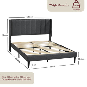 Vianna King Size Fabric Bed and Mattress, Dark Grey Linen