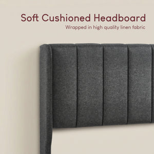 Vianna King Size Fabric Bed and Mattress, Dark Grey Linen