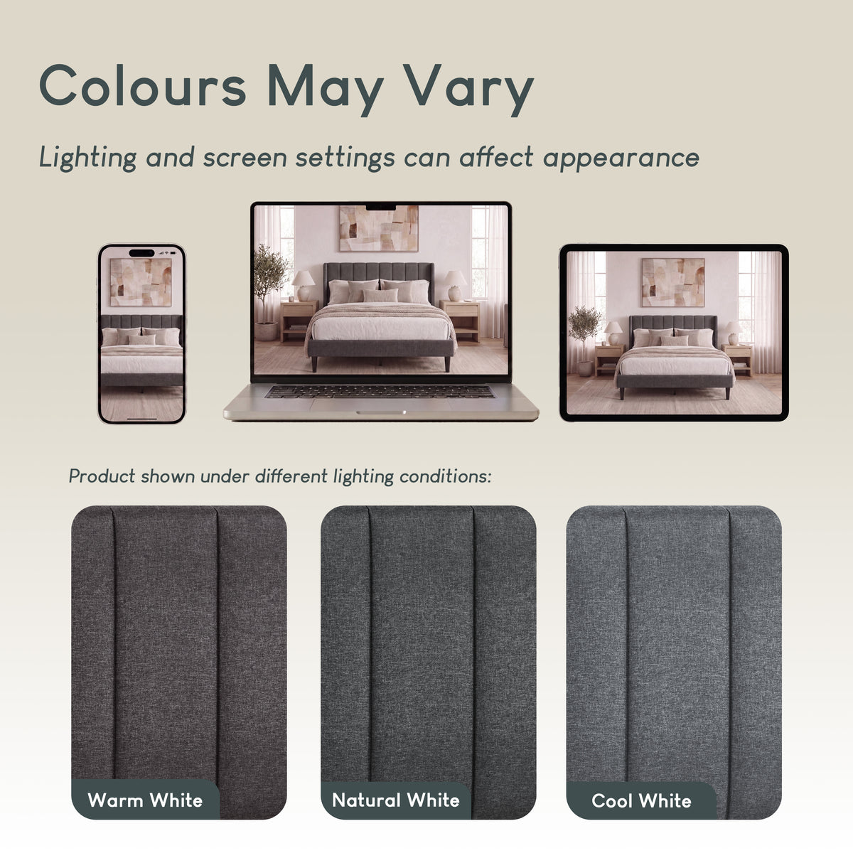 Vianna King Size Fabric Bed and Mattress, Dark Grey Linen