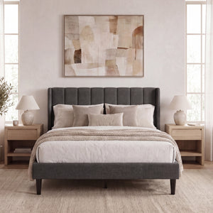 Vianna King Size Fabric Bed and Mattress, Dark Grey Linen