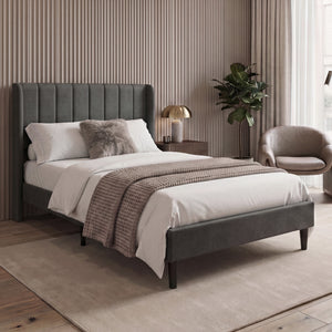 Vianna King Size Fabric Bed and Mattress, Dark Grey Linen
