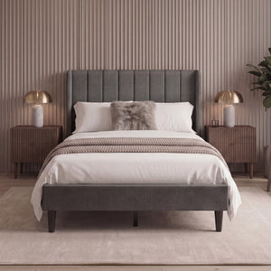 Vianna King Size Fabric Bed and Mattress, Dark Grey Linen