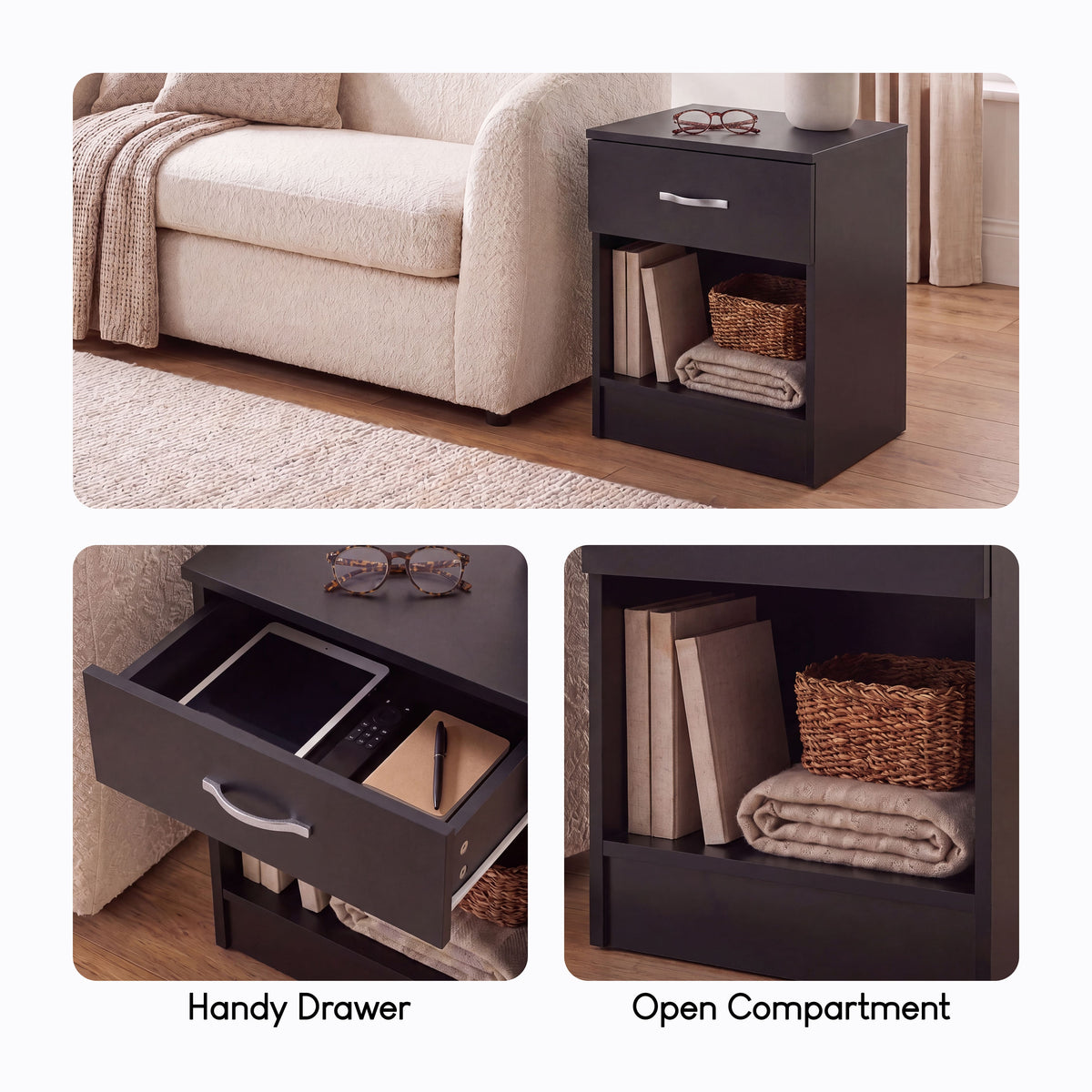 Riano 1 Drawer Bedside  Chest Set White Bedroom Storage Unit
