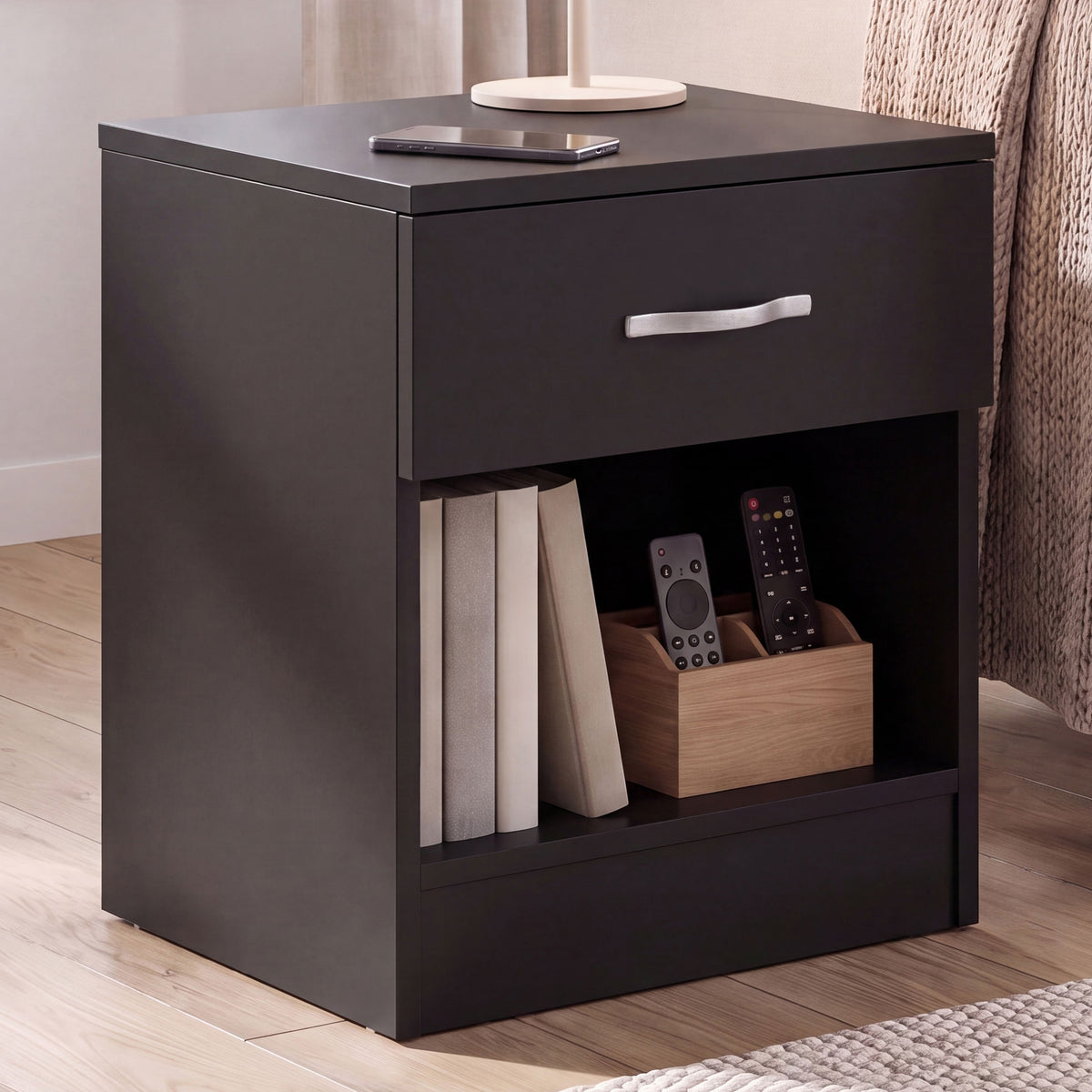 Riano 1 Drawer Bedside  Chest Set White Bedroom Storage Unit
