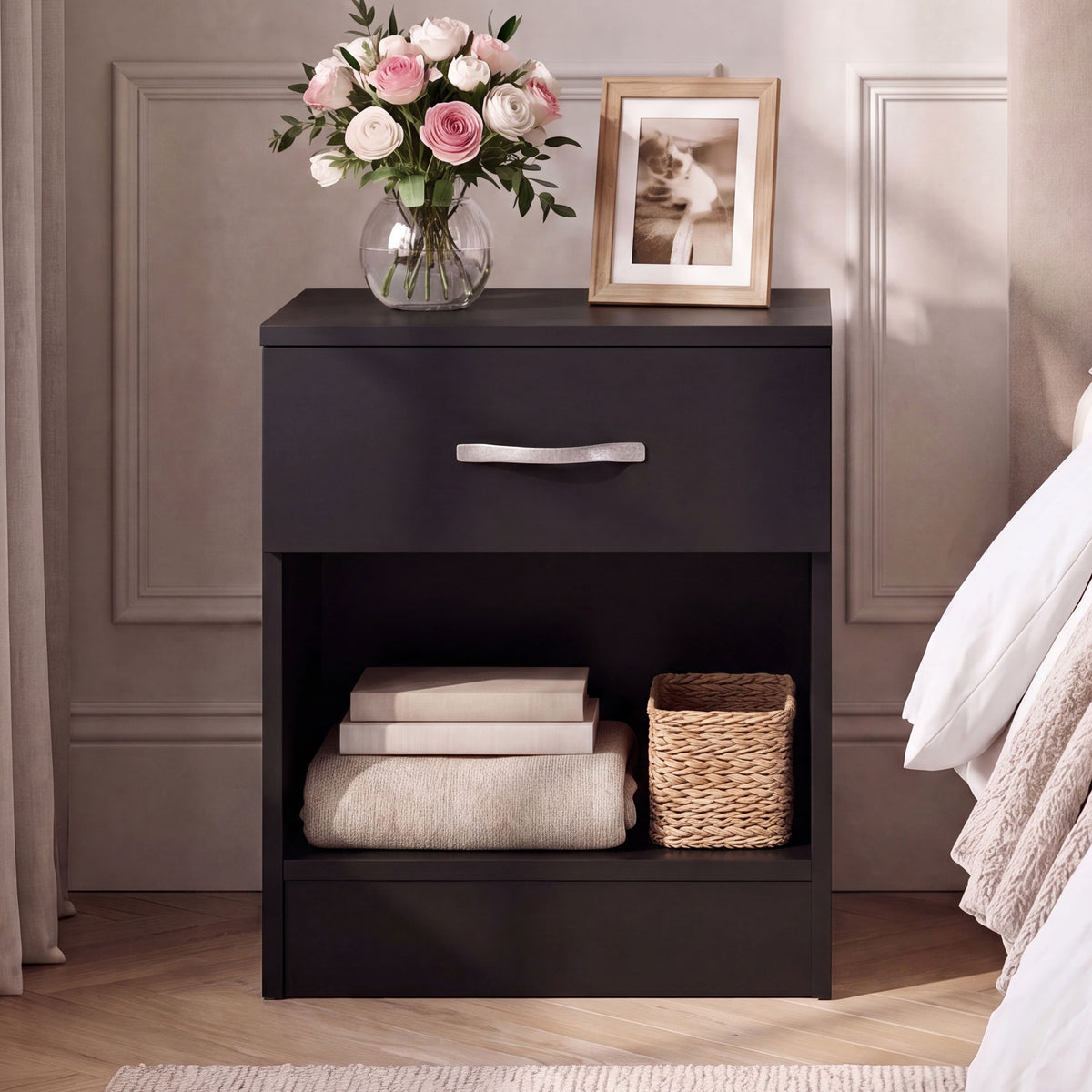 Riano 1 Drawer Bedside  Chest Set White Bedroom Storage Unit
