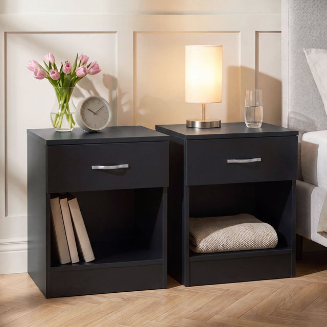 Riano 1 Drawer Bedside  Chest Set White Bedroom Storage Unit
