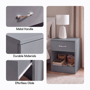 Riano 1 Drawer Bedside  Chest Set Grey Bedroom Storage Unit
