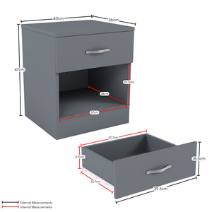 Riano 1 Drawer Bedside  Chest Set Grey Bedroom Storage Unit
