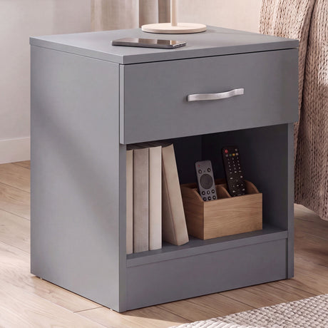 Riano 1 Drawer Bedside  Chest Set Grey Bedroom Storage Unit
