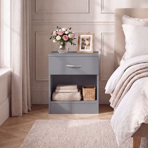 Riano 1 Drawer Bedside  Chest Set Grey Bedroom Storage Unit
