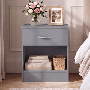 Riano 1 Drawer Bedside  Chest Set Grey Bedroom Storage Unit
