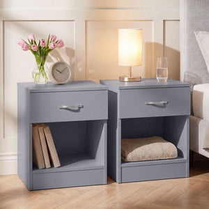 Riano 1 Drawer Bedside  Chest Set Grey Bedroom Storage Unit
