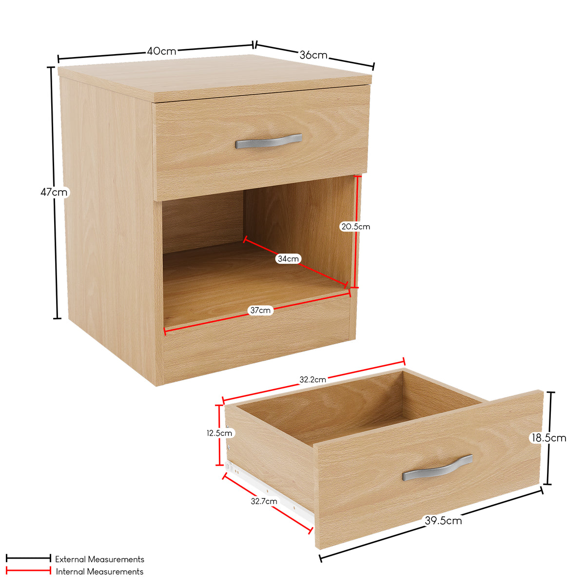 Riano 1 Drawer Bedside  Chest Set Pine Bedroom Storage Unit
