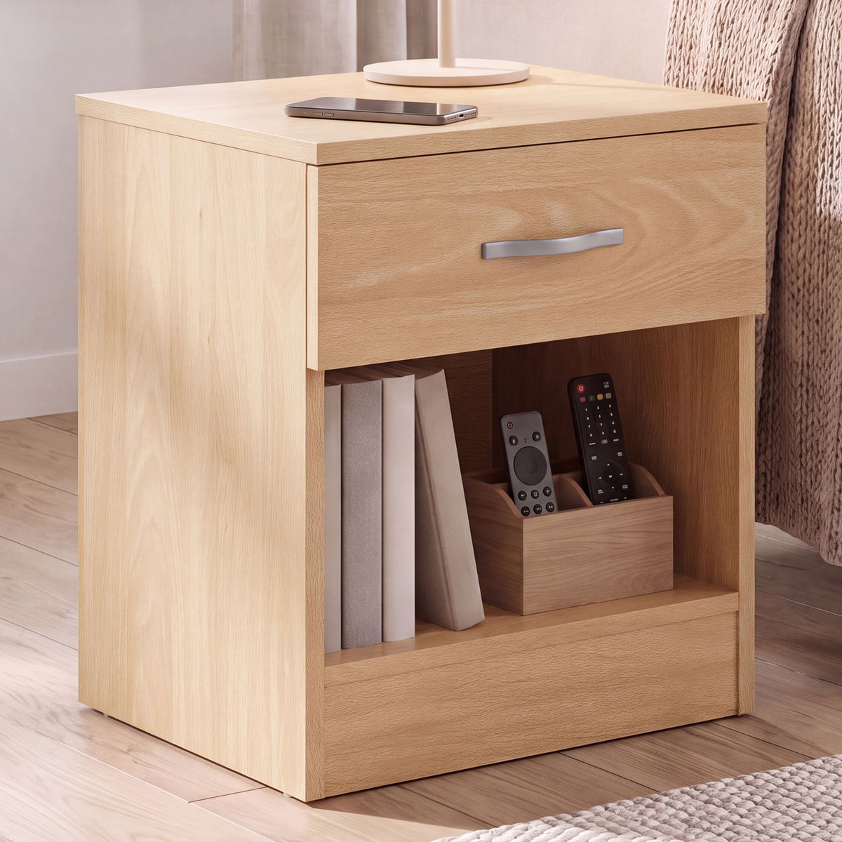 Riano 1 Drawer Bedside  Chest Set Pine Bedroom Storage Unit
