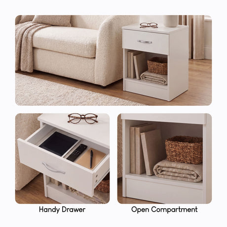 Riano 1 Drawer Bedside  Chest Set White Bedroom Storage Unit
