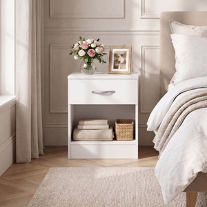 Riano 1 Drawer Bedside  Chest Set White Bedroom Storage Unit
