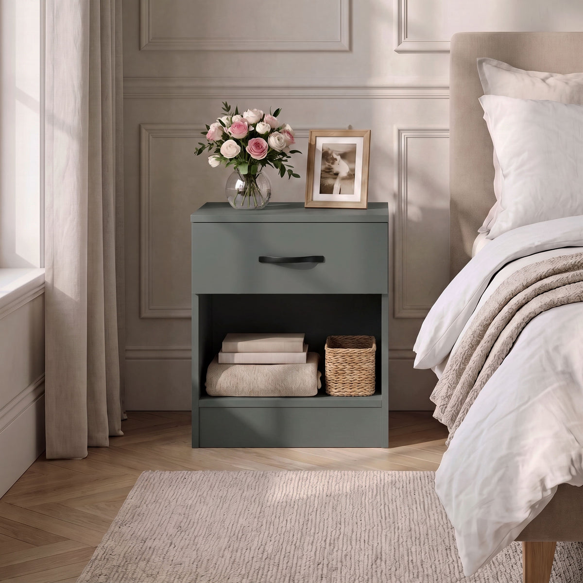 Riano 1 Drawer Bedside  Chest Set Green Bedroom Storage Unit
