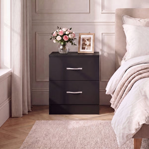 Riano 2 Drawer  Bedside  Chest Set Black Bedroom Storage Unit
