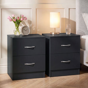 Riano 2 Drawer  Bedside  Chest Set Black Bedroom Storage Unit
