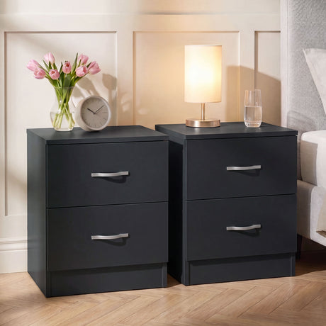 Riano 2 Drawer  Bedside  Chest Set Black Bedroom Storage Unit
