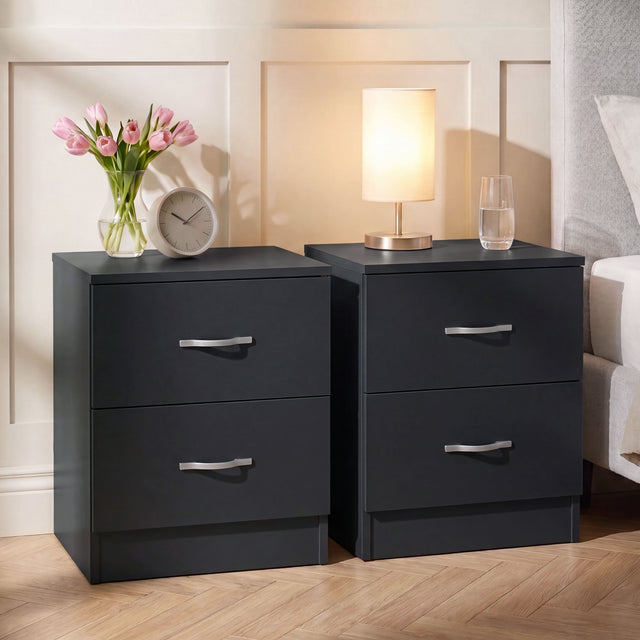 Riano 2 Drawer  Bedside  Chest Set Black Bedroom Storage Unit
