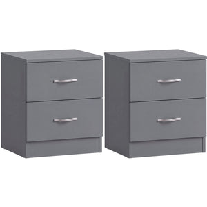 Riano 2 Drawer Bedside  Chest Set Grey Bedroom Storage Unit
