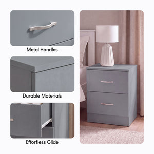 Riano 2 Drawer Bedside  Chest Set Grey Bedroom Storage Unit
