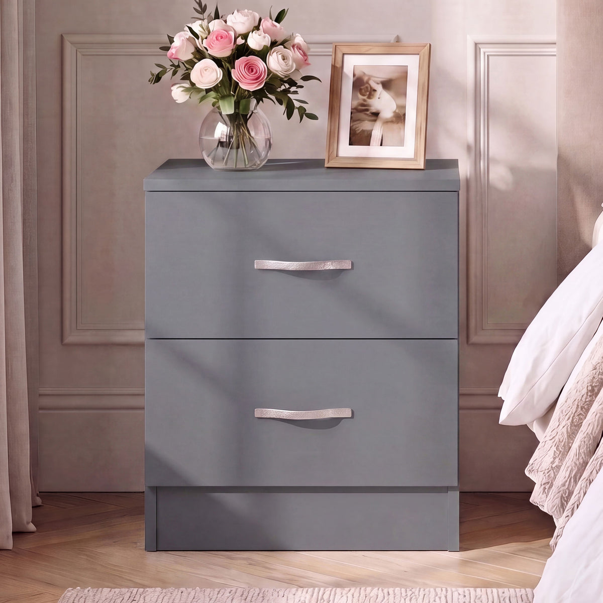 Riano 2 Drawer Bedside  Chest Set Grey Bedroom Storage Unit

