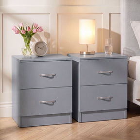 Riano 2 Drawer Bedside  Chest Set Grey Bedroom Storage Unit
