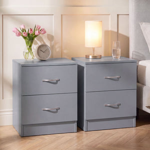 Riano 2 Drawer Bedside  Chest Set Grey Bedroom Storage Unit
