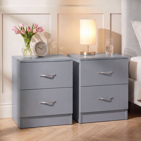 Riano 2 Drawer Bedside  Chest Set Grey Bedroom Storage Unit
