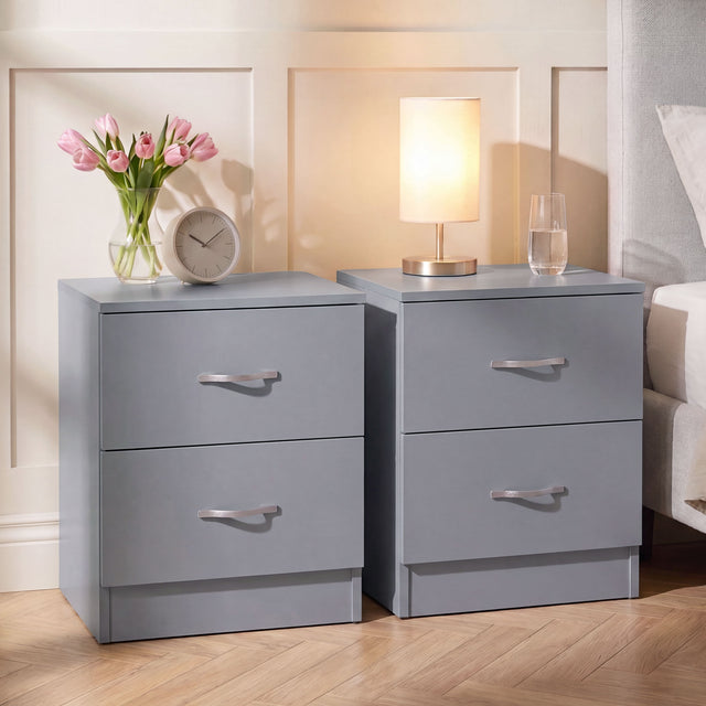 Riano 2 Drawer Bedside  Chest Set Grey Bedroom Storage Unit
