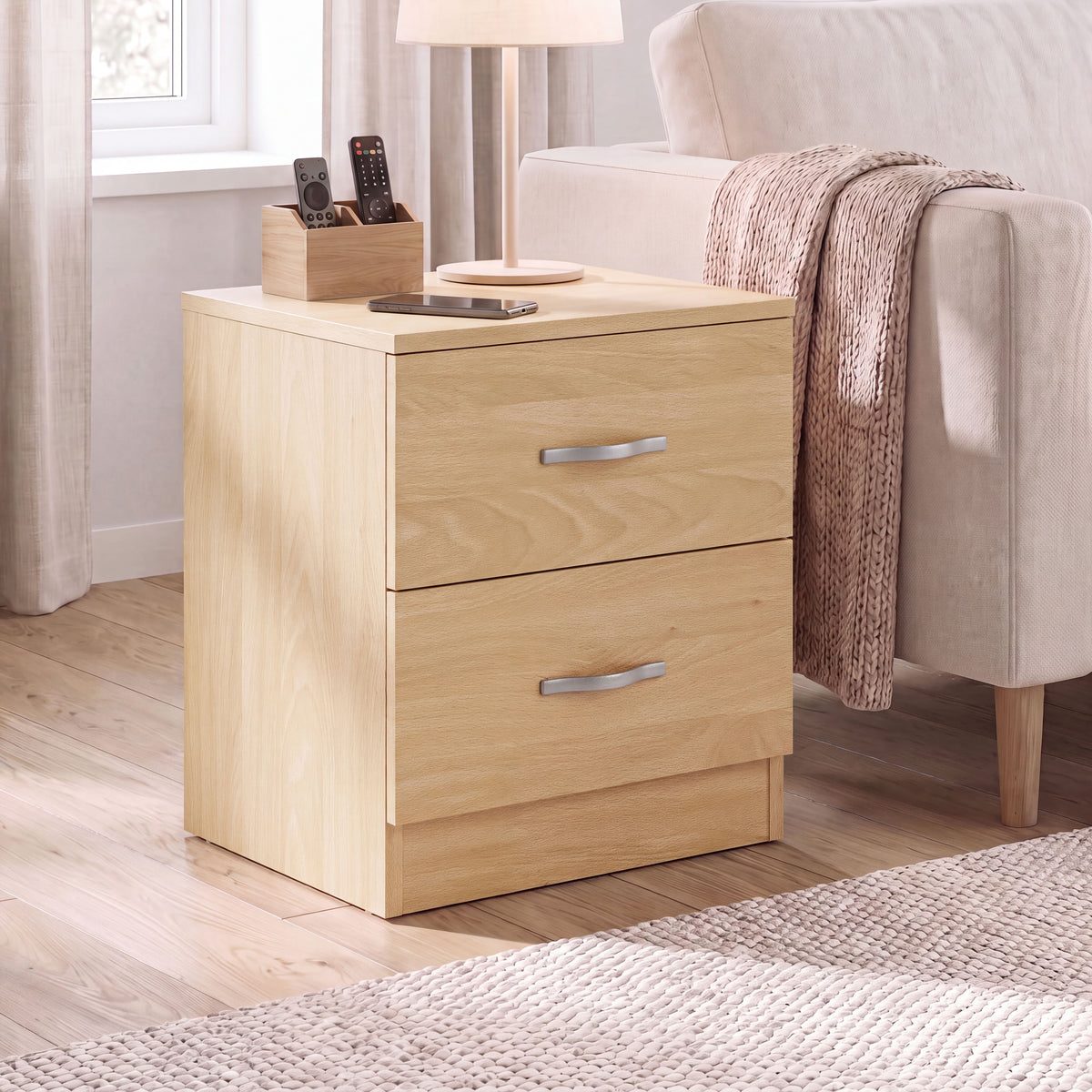 Riano 2 Drawer Bedside  Chest Set Pine Bedroom Storage Unit

