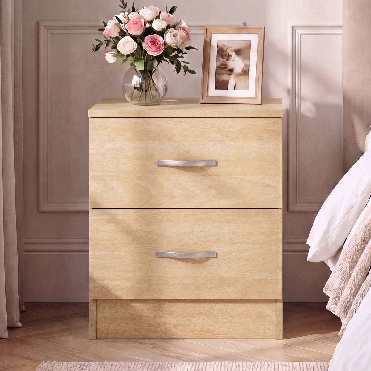 Riano 2 Drawer Bedside  Chest Set Pine Bedroom Storage Unit
