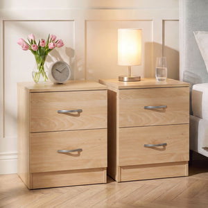 Riano 2 Drawer Bedside  Chest Set Pine Bedroom Storage Unit
