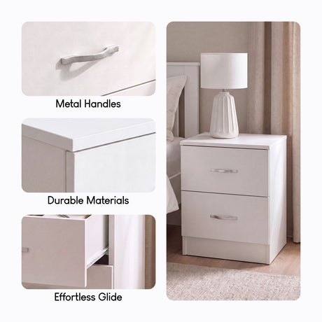 Riano 2 Drawer Bedside  Chest Set White Bedroom Storage Unit
